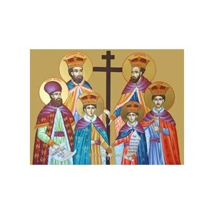 Освященная икона на дереве ручной работы - Святые мученики из Бранкова, 15х20х1,8 см, арт Ид5059