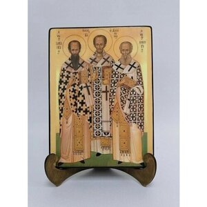 Освященная икона на дереве ручной работы - Три святителя, 15х20х1,8 см, арт А3851