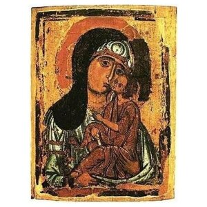 Освященная икона на дереве ручной работы - Умиление. 1220-е гг, 15х20х1,8 см, арт А2417