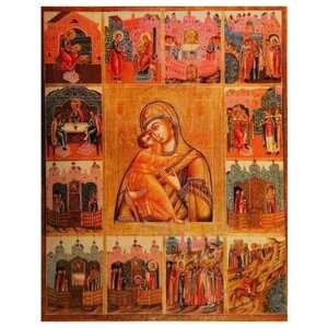 Освященная икона на дереве ручной работы - Владимирская Богоматерь, 15х20х1,8 см, арт А553