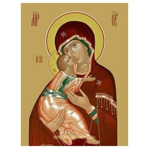 Освященная икона на дереве ручной работы - Владимирская икона божьей матери, 12х16х1,8 см, арт Ид3342