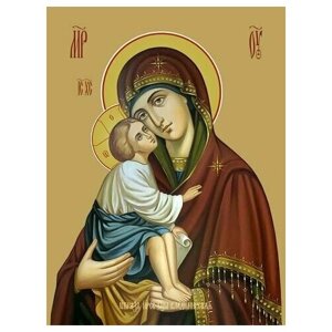 Освященная икона на дереве ручной работы - Владимирская икона божьей матери, 12х16х1,8 см, арт Ид3407