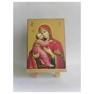 Освященная икона на дереве ручной работы - Владимирская икона божьей матери, 12х16х3 см, арт Ид3410