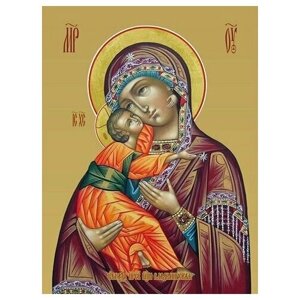 Освященная икона на дереве ручной работы - Владимирская икона божьей матери, 15х20х3,0 см, арт И7683