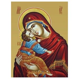 Освященная икона на дереве ручной работы - Владимирская икона божьей матери, 15х20х3,0 см, арт И7686