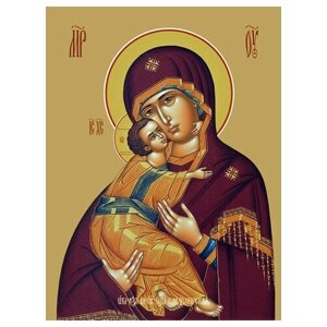 Освященная икона на дереве ручной работы - Владимирская икона божьей матери, 15x20x3,0 см, арт Ид3368