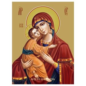 Освященная икона на дереве ручной работы - Владимирская икона божьей матери, 15x20x3,0 см, арт Ид3418