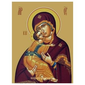 Освященная икона на дереве ручной работы - Владимирская икона божьей матери, 18x24x3 см, арт Ид3368
