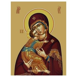Освященная икона на дереве ручной работы - Владимирская икона божьей матери, 18x24x3 см, арт Ид3372