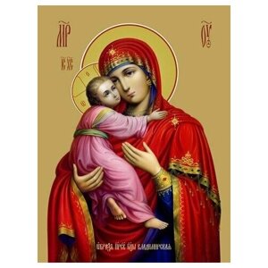 Освященная икона на дереве ручной работы - Владимирская икона божьей матери, 21x28x3 см, арт Ид3408