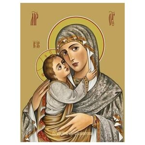 Освященная икона на дереве ручной работы - Владимирская икона божьей матери, 9x12x3 см, арт Ид3415