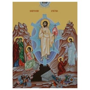 Освященная икона на дереве ручной работы - Воскресение Христа, 18x24x3 см, арт Ид4734