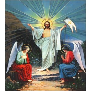 Освященная икона на дереве ручной работы - Воскресение Христово, арт И125-2 / 20x20x3 см