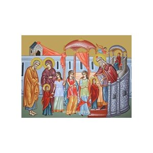 Освященная икона на дереве ручной работы - Введение во храм Пресвятой Богородицы, 15x20x3,0 см, арт Ид5066