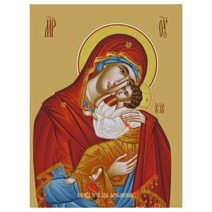 Освященная икона на дереве ручной работы - Ярославская икона божьей матери, 12х16х1,8 см, арт Ид3318