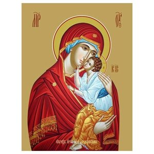 Освященная икона на дереве ручной работы - Ярославская икона божьей матери, 15х20х1,8 см, арт Ид3731