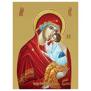 Освященная икона на дереве ручной работы - Ярославская икона божьей матери, 15х20х3,0 см, арт И8058