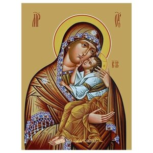 Освященная икона на дереве ручной работы - Ярославская икона божьей матери, 15x20x3,0 см, арт Ид3730