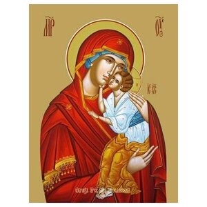 Освященная икона на дереве ручной работы - Ярославская икона божьей матери, 9x12x3 см, арт Ид3732