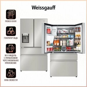 Отдельностоящий холодильник с Wi-Fi и генератором льда Weissgauff WFD 565 NoFrost Premium Ecofresh Ice Maker 3 года гарантии, LED-освещение, суперзаморозка, суперохлаждение, зона свежести, Технология Multi Air Flow,