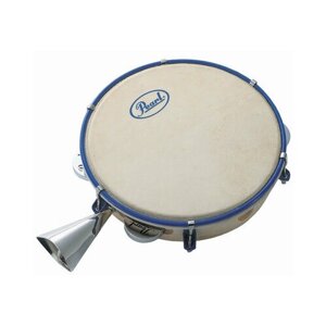 PEARL / Япония Tambourine with agogo Pearl PDZ-510 - 8 inch Pandanza tambourine with a skin head, 10 Platinella plates in two rows and double bell-agogo