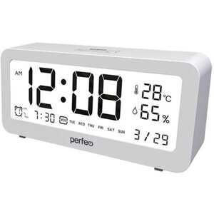 Perfeo Часы-метеостанция "Brisa", белый, PF-S8827) (время, будильник, температура, влажность, дата, подсветка)