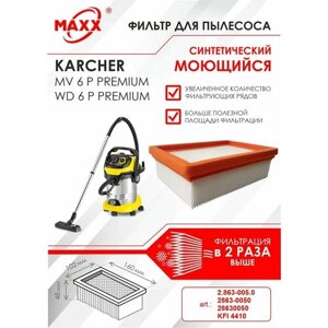 Плоский складчатый фильтр синтетический, моющийся для пылесоса Karcher MV 6, MV 6 Premium, Karcher WD 6, WD 6 Premium