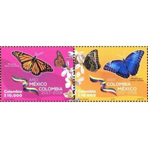 Почтовые марки Колумбия 2018г. Бабочки - Год Мексики-Колумбии" Бабочки MNH