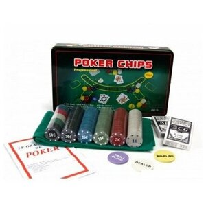 Подарки Набор для покера из 300 фишек с номиналом в жестяной коробке (с сукном)