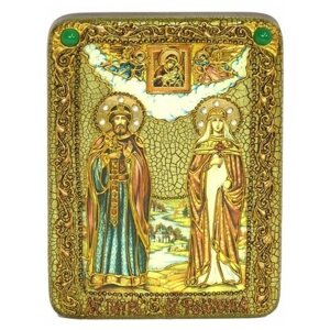 Подарочная икона Петр и Февронья на мореном дубе 15*20см 999-RTI-248-2m