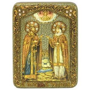 Подарочная икона Петр и Февронья на мореном дубе 15*20см 999-RTI-248m
