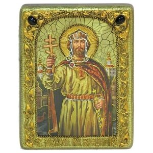 Подарочная икона Святой равноапостольный князь Владимир на мореном дубе 15х20 см - полуаналойный 999-RTI-282-1m