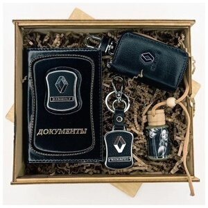 Подарочный набор Аксессуаров автолюбителя мужчин и женщин Авто Обложка для документов брелок для ключей с логотипом авто парфюм ключница Renault Рено