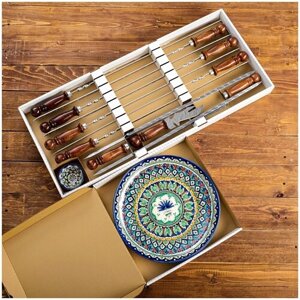 Подарочный набор для шашлыка Шафран Термез 7515617, 50 см, 12 предметов, 12 шт., коричневый