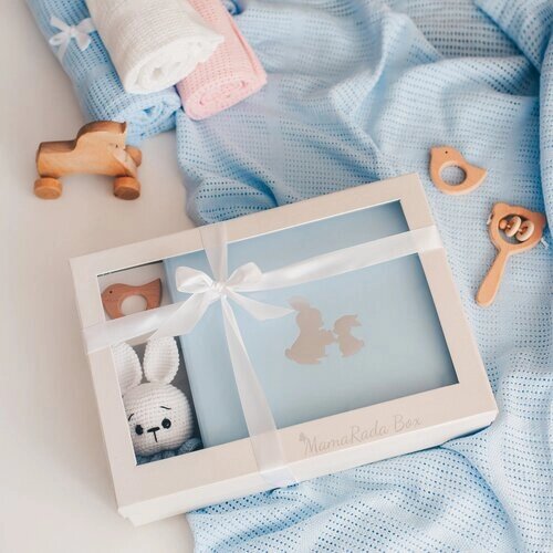 Подарочный набор новорожденному малышу с альбомом, подарок на выписку, подарок на рождение мальчика, подарок на гендер-пати, MamaRada Box.