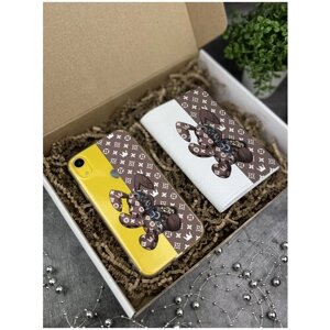 Подарочный набор: Прозрачный силиконовый чехол для iPhone XR/ Айфон 10R + Белая кожаная обложка на паспорт Bunny Коричневый