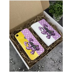 Подарочный набор: Прозрачный силиконовый чехол для iPhone XR/ Айфон 10R + Белая кожаная обложка на паспорт Bunny Розовый