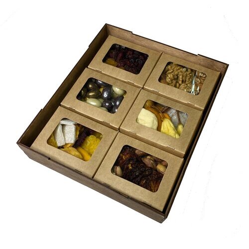 Подарочный набор сухофруктов и орехов "Мозайка" в деревянном ящике №4.