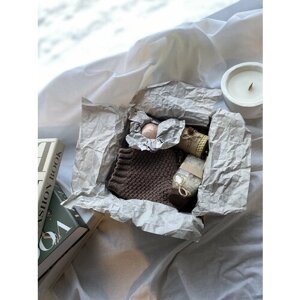 Подарочный женский набор, носки ручной работы, бурлящий шар, соль для ванной, свеча из вощины, цвет шоколадный