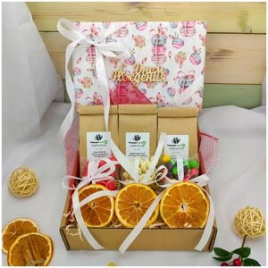 Подарок на день рождения, Оригинальный подарок, Набор чая и сладостей, Подарочный набор из 3-х видов чая (Набор "Макаруны"
