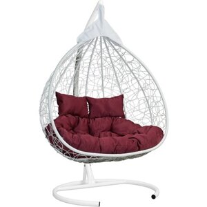 Подвесное двухместное кресло-кокон FISHT белый (бордовая подушка, полиэстер)