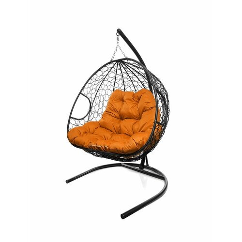 Подвесное кресло из ротанга "Для двоих" черное с оранжевой подушкой M-GROUP
