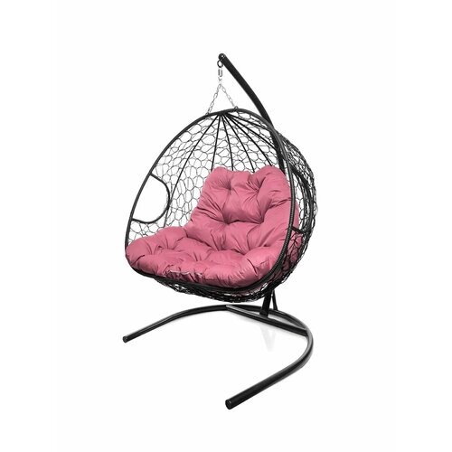 Подвесное кресло из ротанга "Для двоих" черное с розовой подушкой M-GROUP