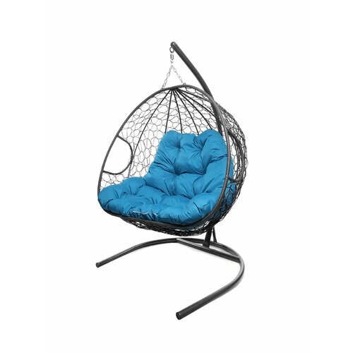Подвесное кресло из ротанга "Для двоих" серое с голубой подушкой M-GROUP