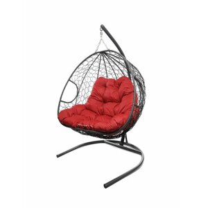 Подвесное кресло из ротанга "Для двоих" серое с красной подушкой M-GROUP