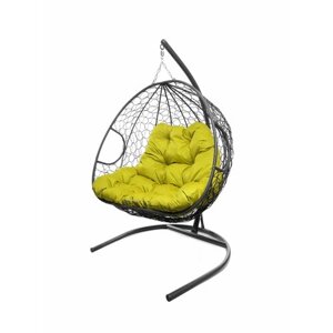 Подвесное кресло из ротанга "Для двоих" серое с жёлтой подушкой M-GROUP