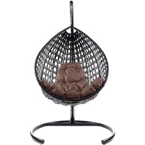 Подвесное кресло из ротанга "Капля Люкс" чёрное с коричневой подушкой M-Group