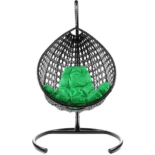 Подвесное кресло из ротанга "Капля Люкс" чёрное с зелёной подушкой M-Group