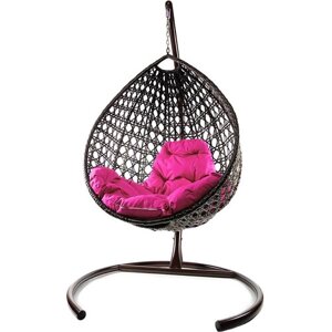 Подвесное кресло из ротанга "Капля Люкс" коричневое с розовой подушкой M-Group