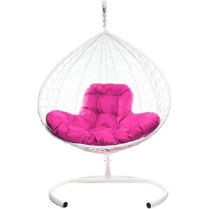 Подвесное кресло из ротанга "XL" белое с розовой подушкой M-Group